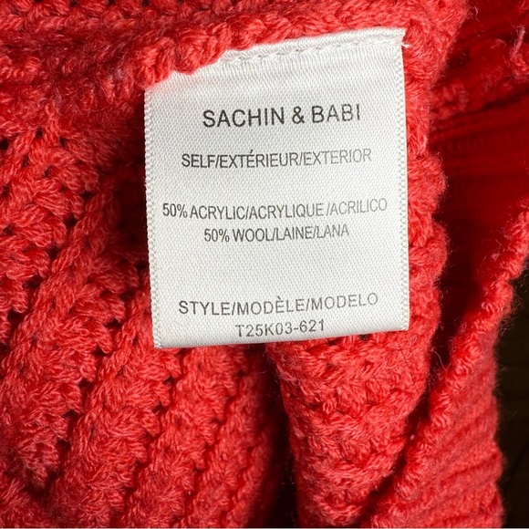 Anthropologie Sachin & Babi Wool Blend Red Cold Shoulder Chunky Knit Sweater M - Picture 7 of 9